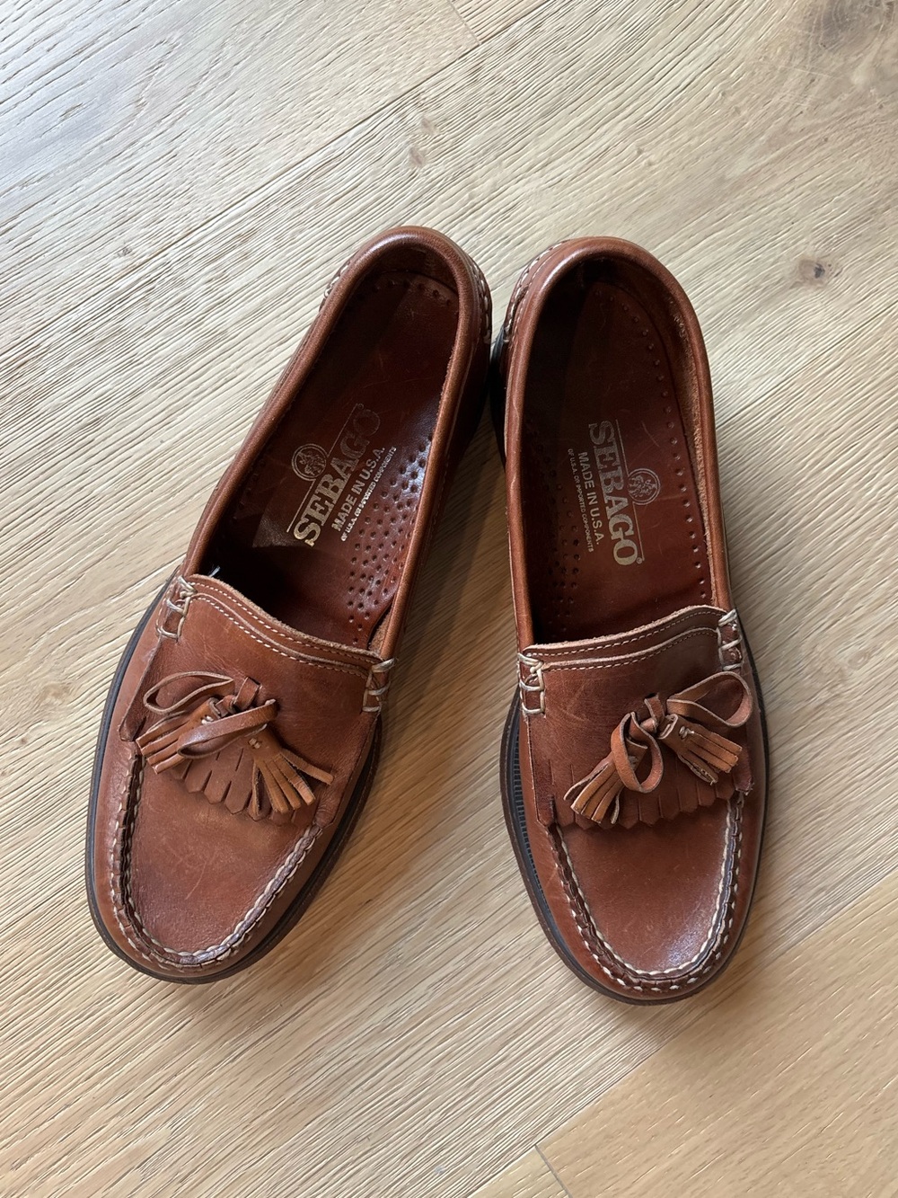 Men’s SEBAGO Classic Tassel Loafers, Brown Leather Timeless Preppy Office, 8.5 D